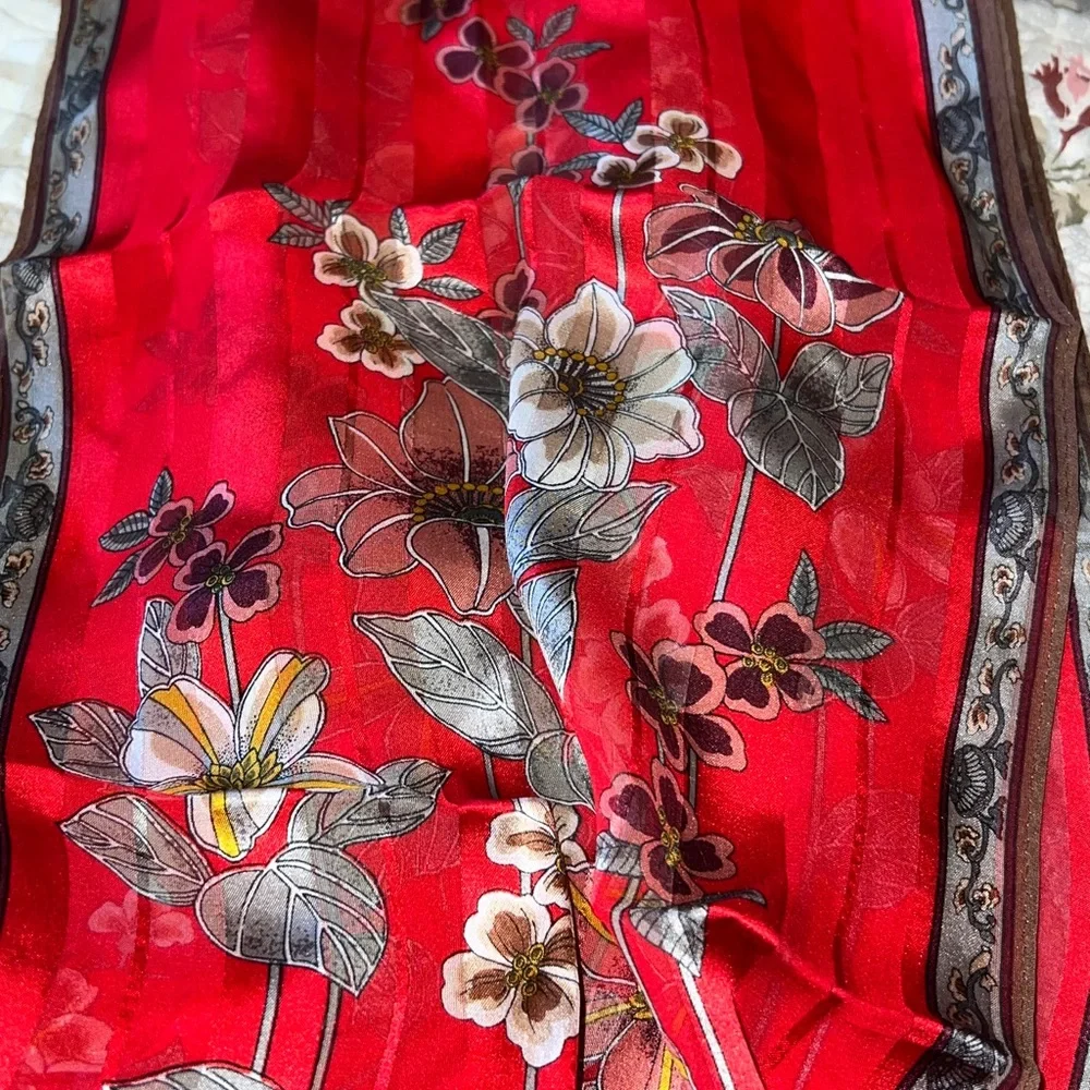 Vintage Oscar De La Renta silk oblong silk scarf fringe Japan 44” x 10”